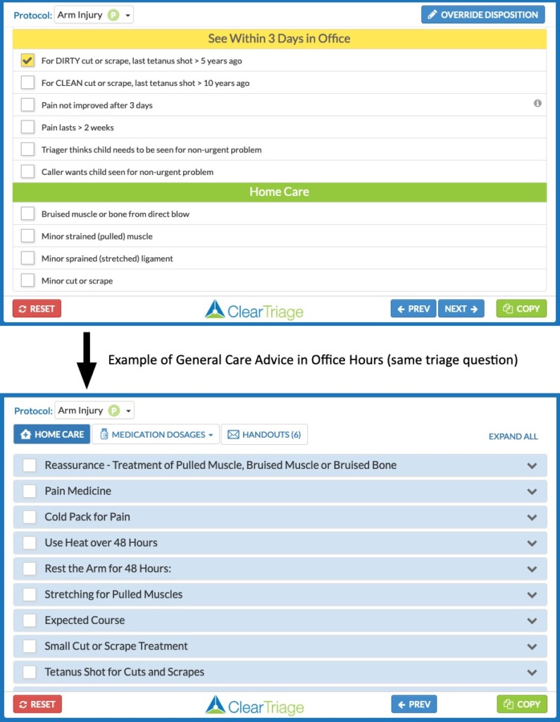 Screenshot of general care advice in Office Hours